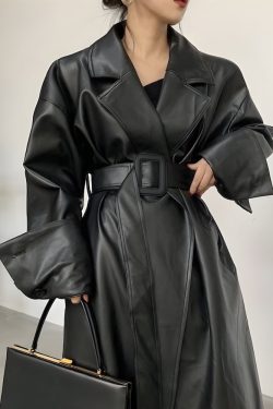 Belted Faux Leather Coat
