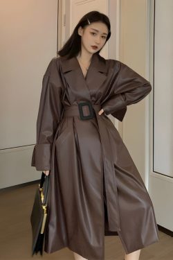 Belted Faux Leather Coat