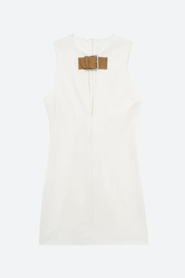 Belted Plunge Neck Mini Dress