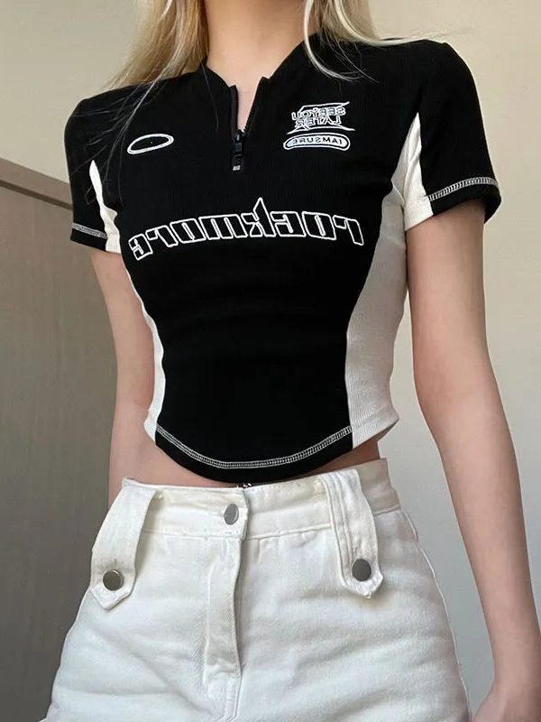 Biker Half Zip-Up Crop Top