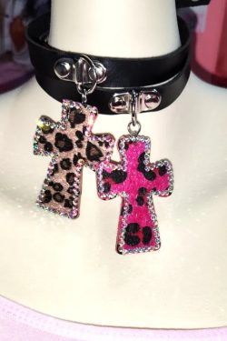 Bimbocore Leopard Cross Choker Necklace