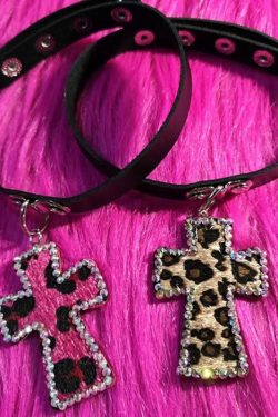Bimbocore Leopard Cross Choker Necklace