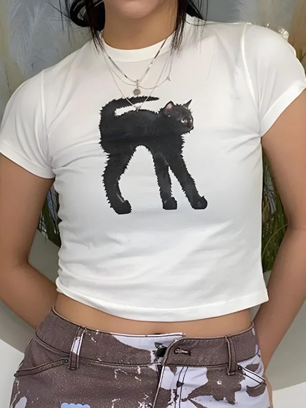 Black Cat Crop Tee