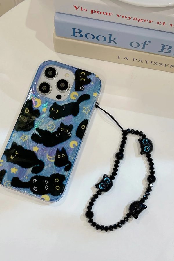 Black Cat Phone Case with Charm