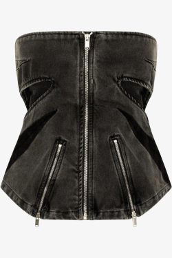 Black Denim Tube Top & Patch Jeans Two Piece Set