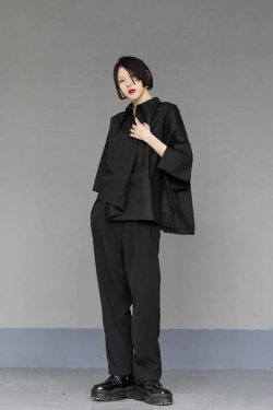 Black Korean Asymmetric Shirt