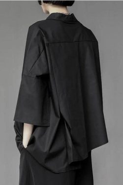 Black Korean Asymmetric Shirt