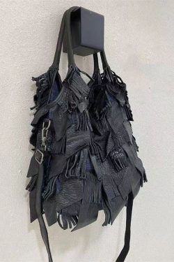 Black Sheepskin Patchwork Tassel Single Shoulder Crossbody Bag