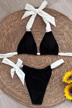 Black & White Tie Up Bikini Set