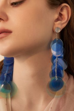 Blue Gradient Color Sequins Original Design Alloy Long Stud Earrings