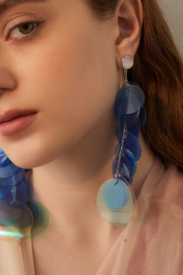 Blue Gradient Color Sequins Original Design Alloy Long Stud Earrings