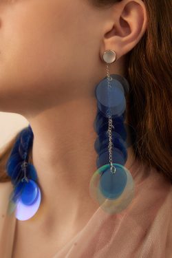 Blue Gradient Color Sequins Original Design Alloy Long Stud Earrings