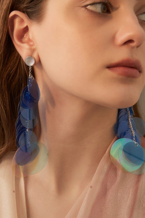 Blue Gradient Color Sequins Original Design Alloy Long Stud Earrings