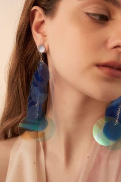 Blue Gradient Color Sequins Original Design Alloy Long Stud Earrings