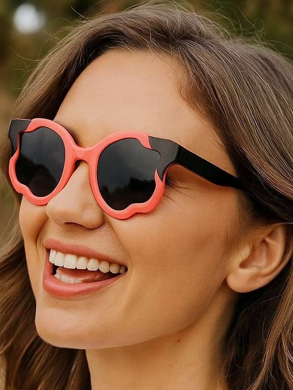 Blue Irregular Circular Patchwork Flower Decoration Sunglasses