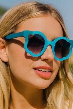 Blue Irregular Circular Patchwork Flower Decoration Sunglasses