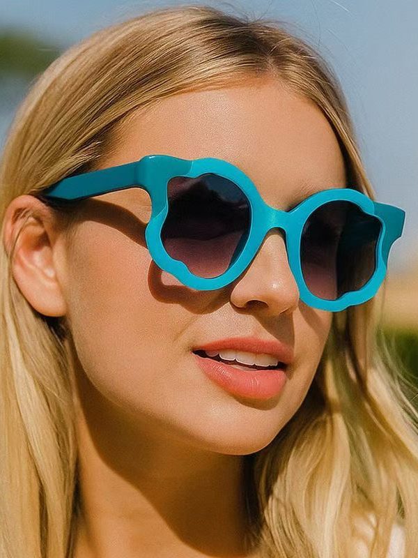 Blue Irregular Circular Patchwork Flower Decoration Sunglasses