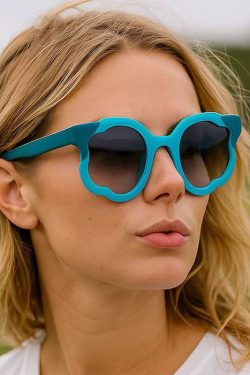 Blue Irregular Circular Patchwork Flower Decoration Sunglasses