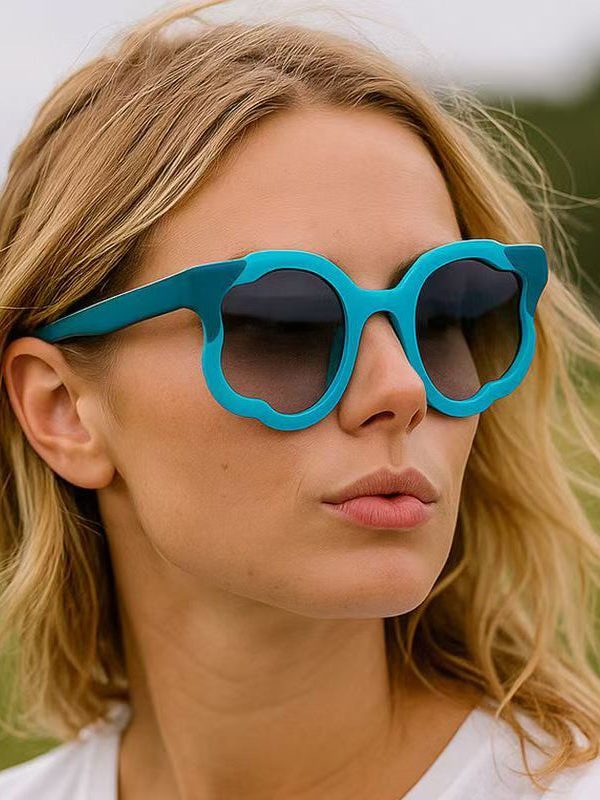 Blue Irregular Circular Patchwork Flower Decoration Sunglasses