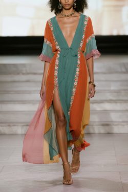 Blue Striped Draping Chiffon Beach Dress Tie Waist Side Open Summer