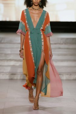 Blue Striped Draping Chiffon Beach Dress Tie Waist Side Open Summer