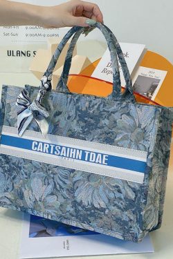 Blue Zippered Patchwork Paitings Canvas Satchel Handbag