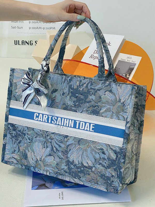 Blue Zippered Patchwork Paitings Canvas Satchel Handbag