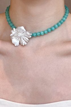 Bohemian Blue Alloy Floral Love Pearl Cat's Eye Stone Beading Pendant Necklace Two-piece set