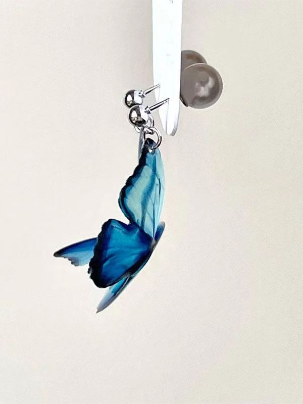 Bohemian Blue Copper Alloy Pearl Butterfly Drop Earrings
