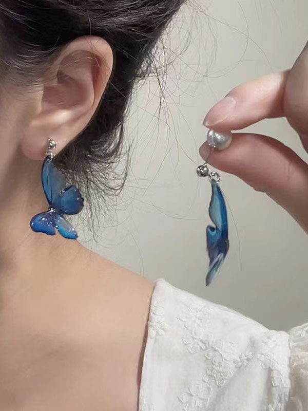 Bohemian Blue Copper Alloy Pearl Butterfly Drop Earrings
