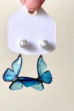 Bohemian Blue Copper Alloy Pearl Butterfly Drop Earrings