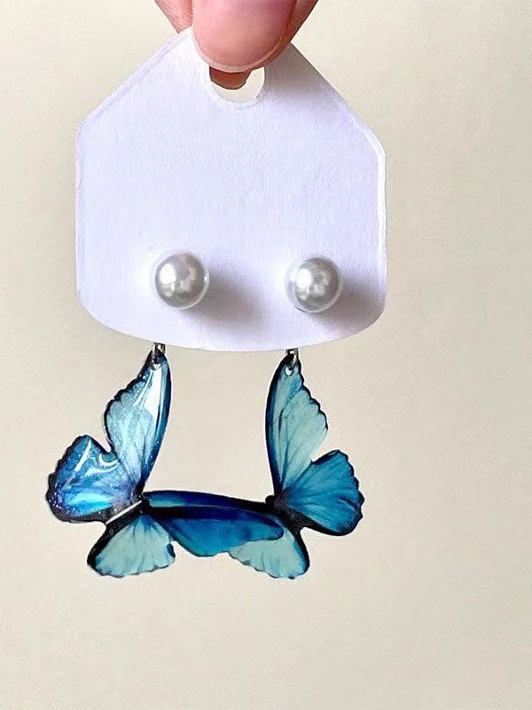 Bohemian Blue Copper Alloy Pearl Butterfly Drop Earrings