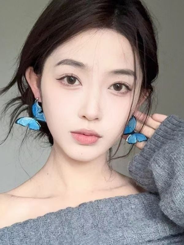 Bohemian Blue Copper Alloy Pearl Butterfly Drop Earrings