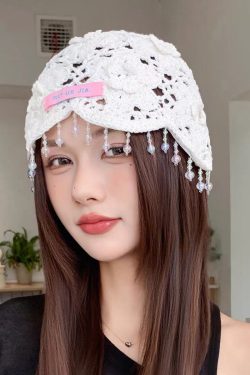 Bohemian Blue Floral Tassel Hollow Out Knit Boonie Hat