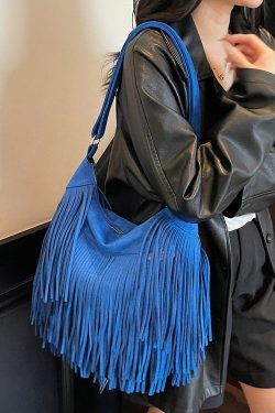 Bohemian Blue Tassel Suede Large Capacity Shoulder Bag