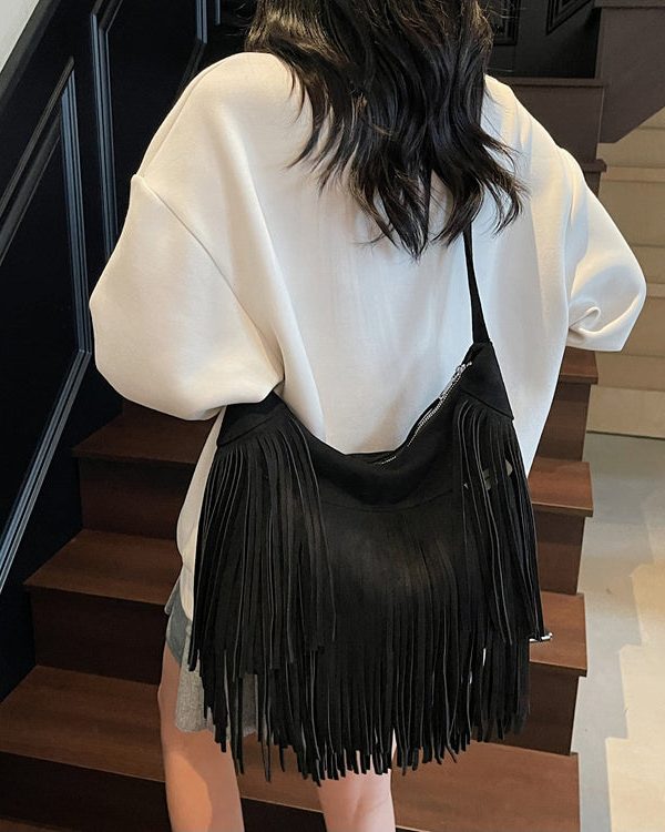 Bohemian Blue Tassel Suede Large Capacity Shoulder Bag