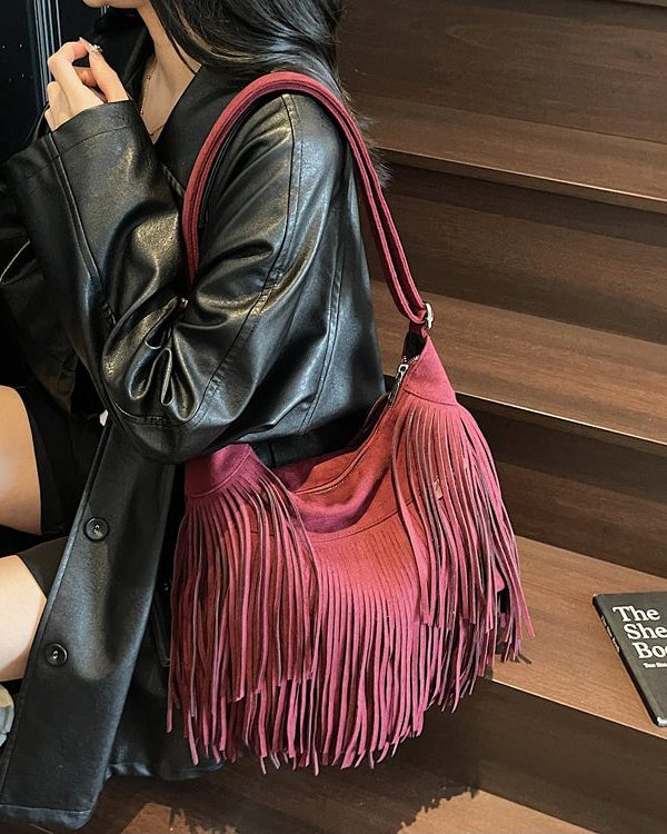 Bohemian Blue Tassel Suede Large Capacity Shoulder Bag