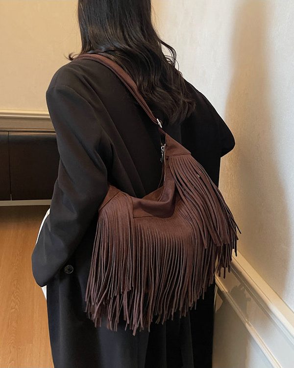 Bohemian Blue Tassel Suede Large Capacity Shoulder Bag