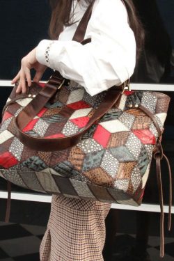 Bohemian Colorblock Geometric Appliqued Calf Leather Tote Handbag