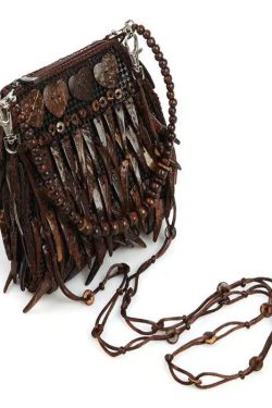 Bohemian Ethnic Style Wooden Tasseled Messenger Bag