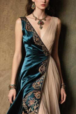 Bohemian Peacock Blue Jacquard Tulle Patchwork Silk Dress Summer