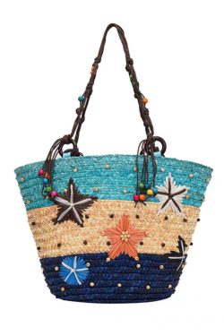 Bohemian Rose Handmade Straw Woven Satchel Bag Handbag