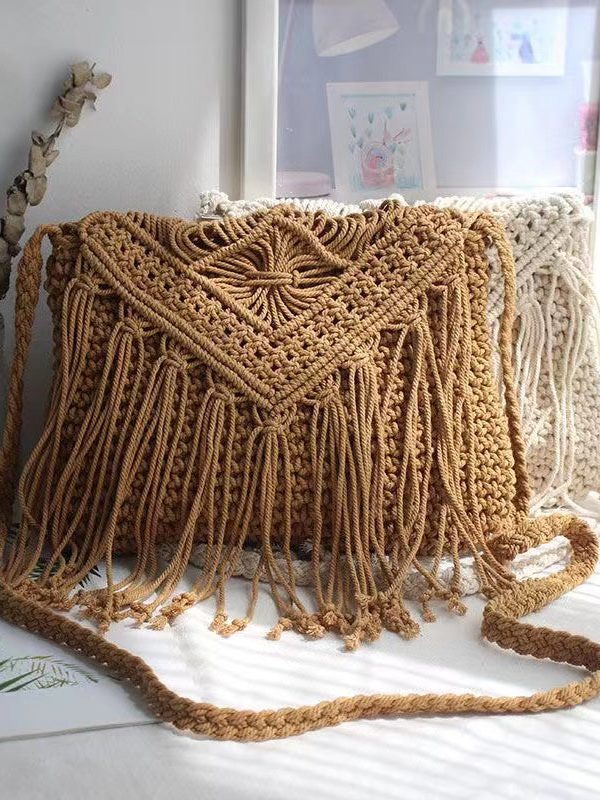 Bohemian Tassel Cotton Woven Vacation Beach Crossbody Bag