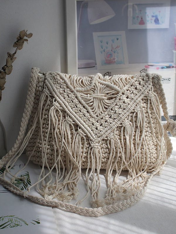 Bohemian Tassel Cotton Woven Vacation Beach Crossbody Bag