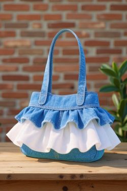 Boho Blue Ruffled Patchwork Lace Denim Women Handbags