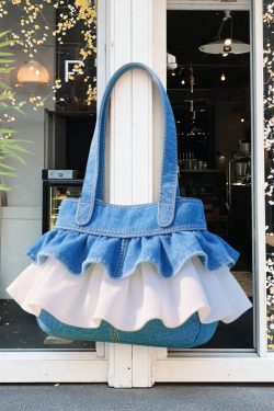 Boho Blue Ruffled Patchwork Lace Denim Women Handbags