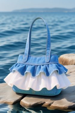 Boho Blue Ruffled Patchwork Lace Denim Women Handbags