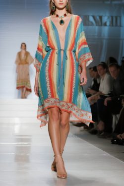 Boho Blue Tunic Striped Cotton Mini Dresses Summer