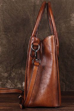 Boho Brown Print Paitings Calf Leather Satchel Handbag