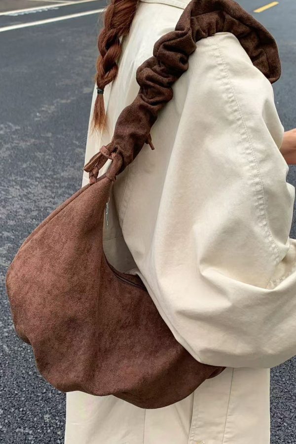 Boho Brown Solid Durable Faux Suede Saddle Bag